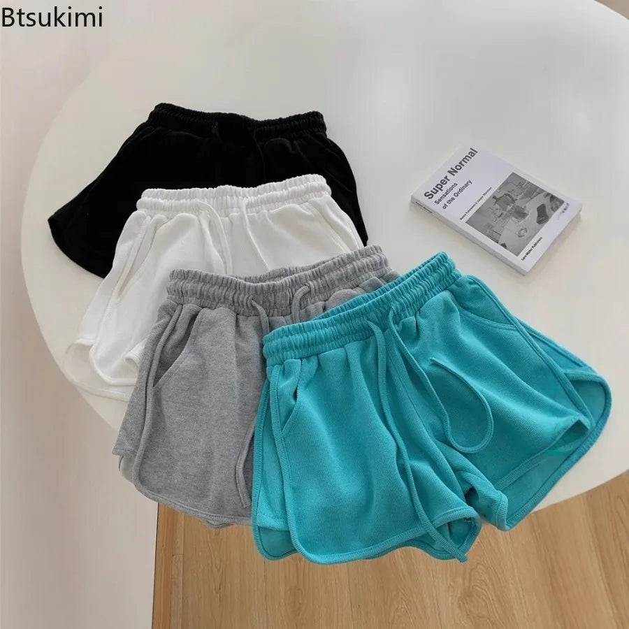 New2026 Women's Summer Casual Loose Drawstring Sports Shorts Elastic High Waist Fitness Running A-line Shorts Leisure Home Pants