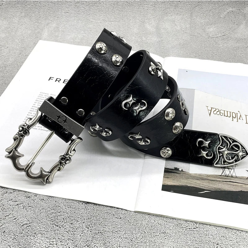 NEW High-end Leather Belt Heavy Metal Rivet Punk Belts For Men Rock Stud Cowboy Belt Gothic Accessories Luxury Brands Waistband