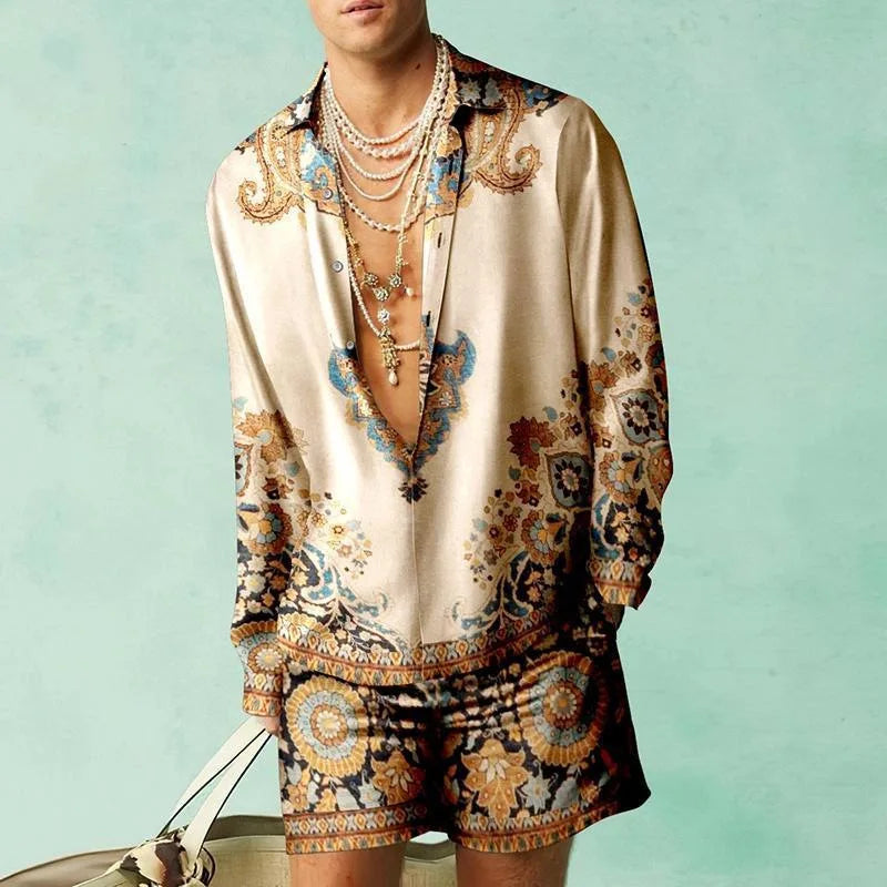2PCS Suits Men Fashion Shirts+Shorts Two Piece Sets Hawaii Shirts Luxury European Shirt Sets Beach Vocation Outfits Streetwear