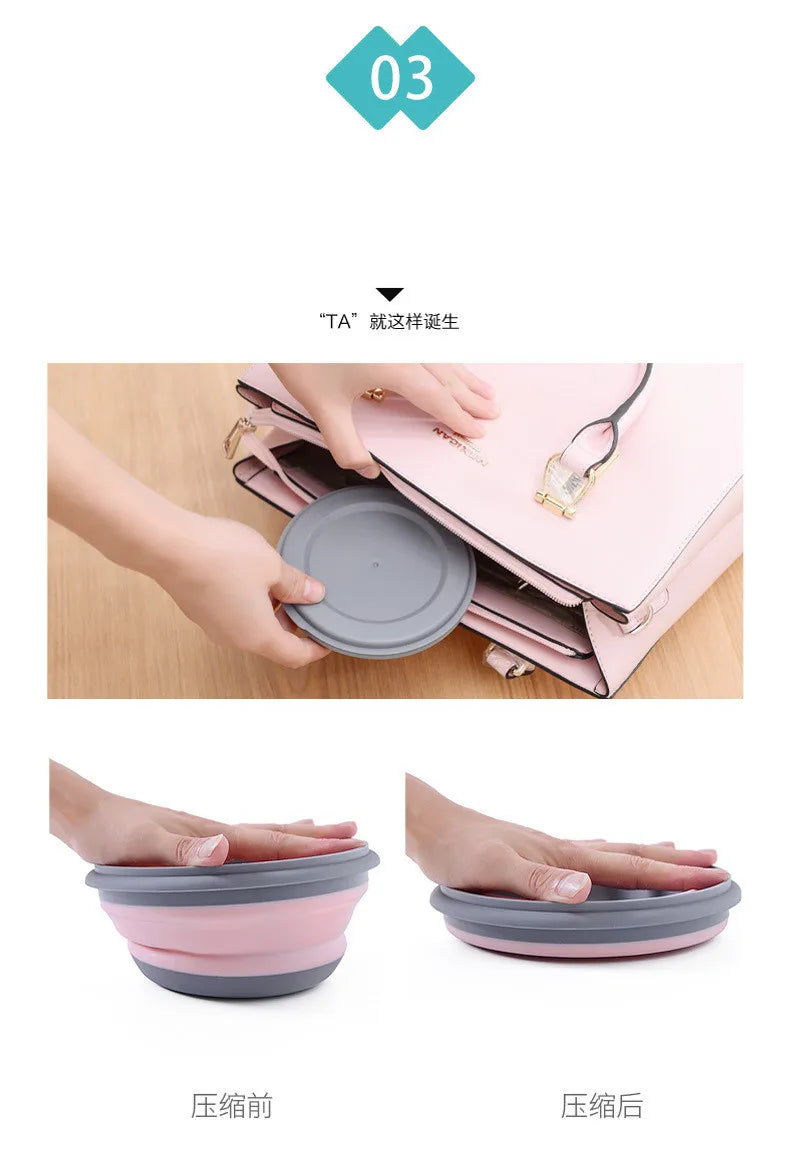 Portable Folding Lunch Box Bowl Sets Silicone 3Pcs/Set Food Container Outdoor Camping Tableware Set Foldable Salad Bowl with Lid