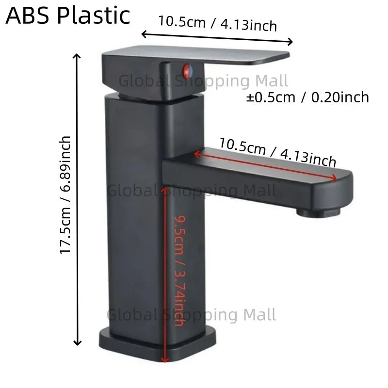 Bathroom Faucet Hot and Cold Water Tap Plastic Single Handel Single Hole Deck Mounted Washbasin Bathtub Mixer in Black Chrome