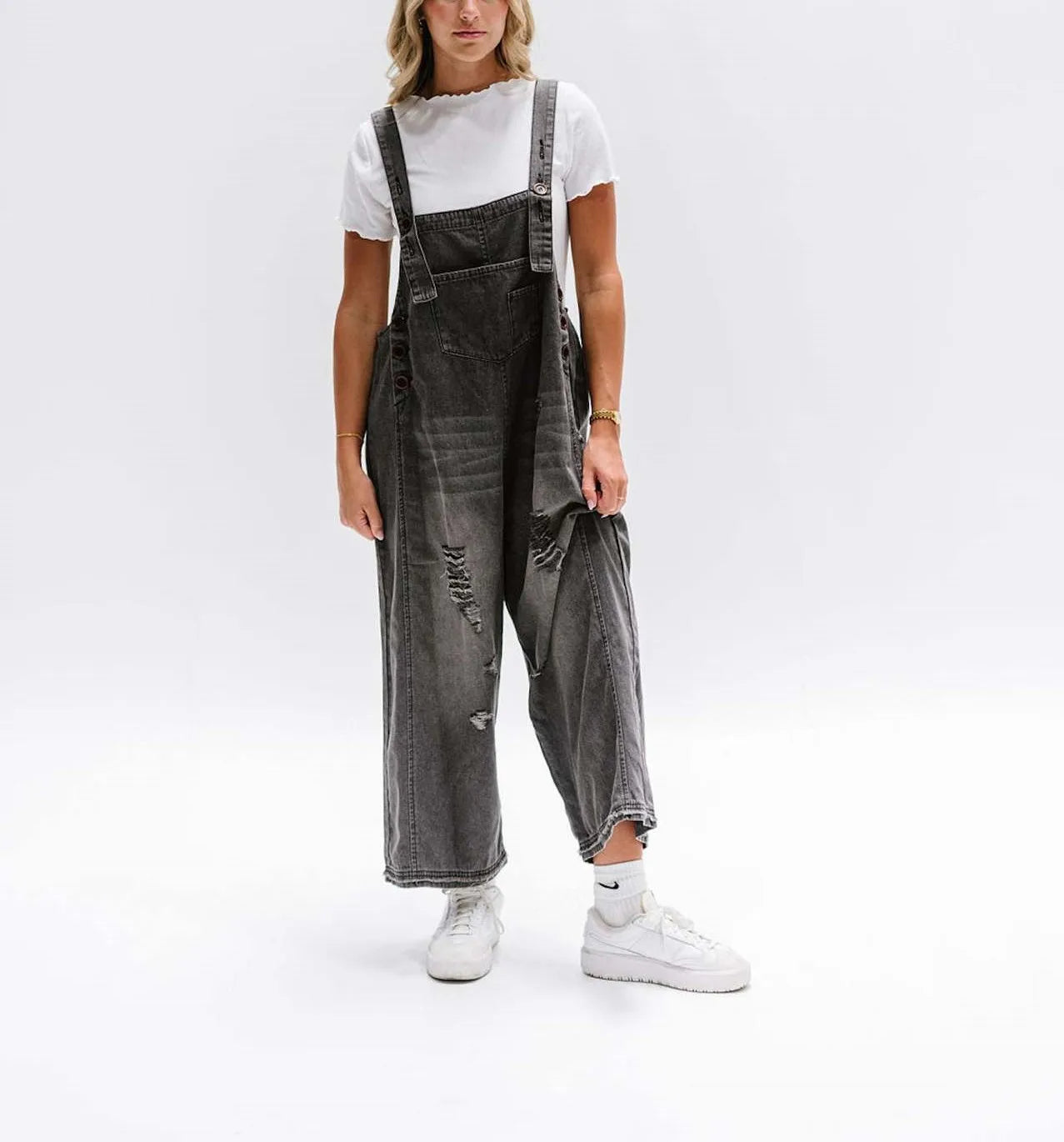 2026 Summer Women's Casual Loose Straps Jeans Vintage Hole Baggy Denim Pants Women Jumpsuit Harem Trousers with Pockets Overalls