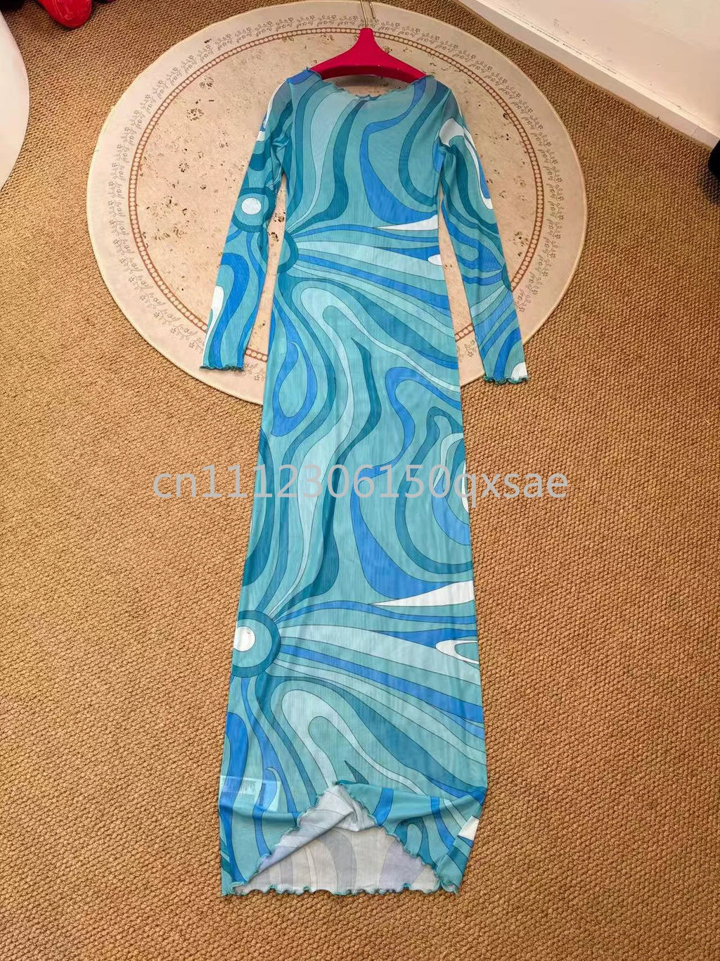 Fashion Design Women's Blue Mesh Dresses with Designer Signature Letter Logo Skirts Luxury Brand Women's Sexy Mesh Beachwear