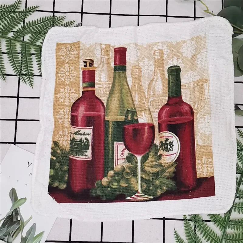5Pcs Random 20x20cm Small Square Tea Towels Terry Cotton Printed Absorbent Kitchen Dishcloth Party Gift