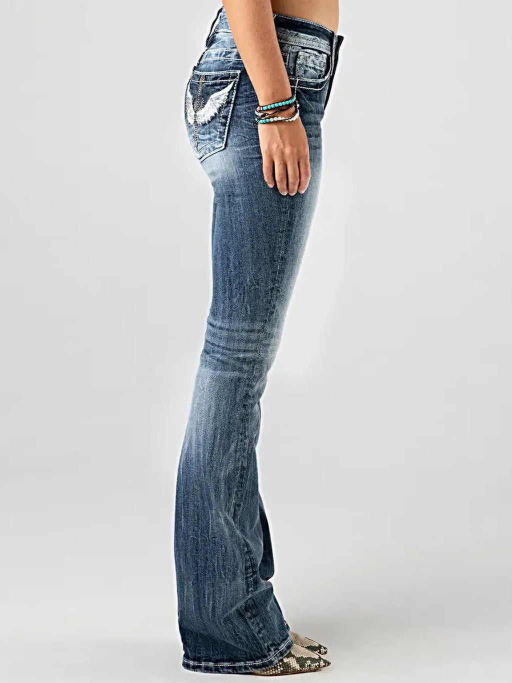 Women Embroidery Pockets Distressed Jeans Mid Waist Stretch Slim Fit Pants Vintage Denim Trousers Autumn Female Streetwear