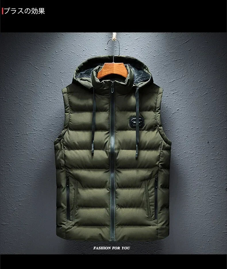 Fashion Warm Hooded Male Winter Vest Light Plus Size Mens Work Vest Waistcoat Hooded New Fleece Autumn Sleeveless Jacket for Men