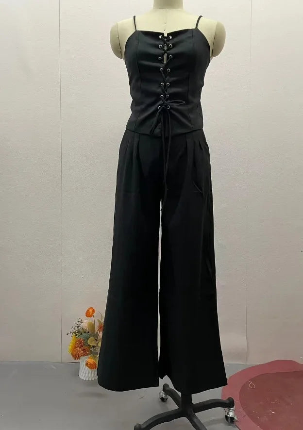 Summer Leisure High Street Outfit Office Lady Solid Color Slim Two Piece Set Chic Sleeveless Bandage Tank Tops&Pocket Pants Suit