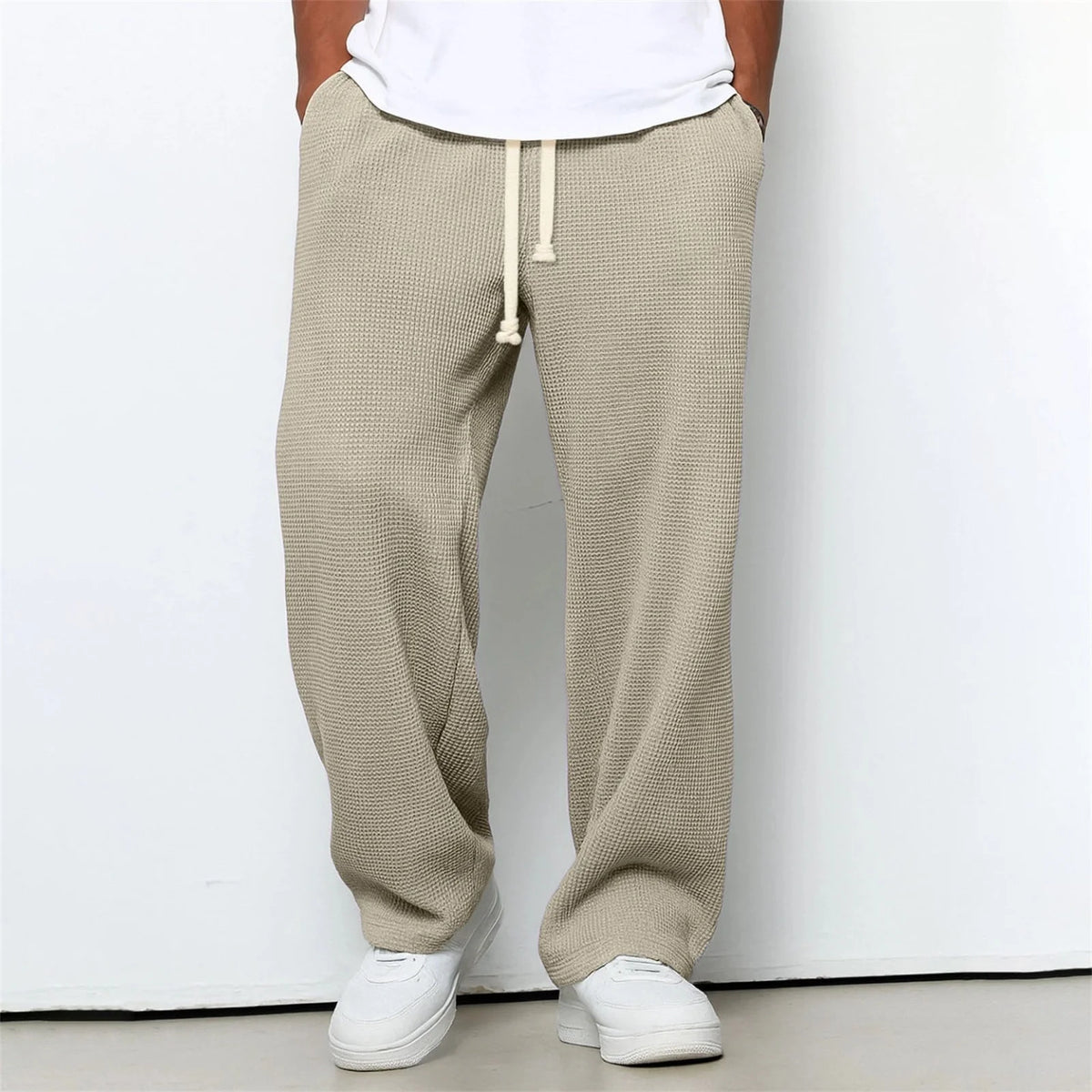 Men's Sweatpants 2026 New Men's Waffle Knit Sweatpants Loose Fit Joggers Casual Trousers Straight Leg Wide Leg Lounge Pants ﻿
