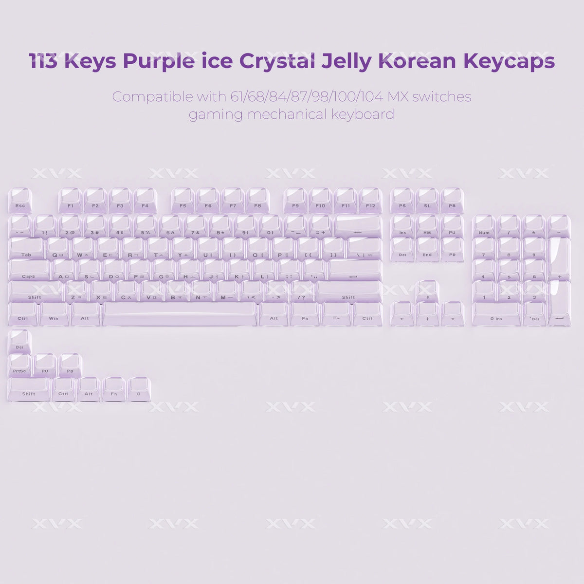 XVX Jelly Crystal Keycaps Side Print Pink/Blue 113keys Double Shote DIY Mechanical Keyboard OEM Profile Translucent Keycaps