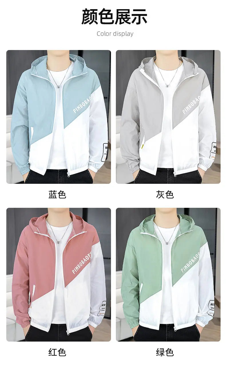 Men's Hooded Sun Protection Clothing Fashion Summer Thin Ice Silk Hiking Jacket Outdoor Sun Shade Coat UV Protection Windbreaker