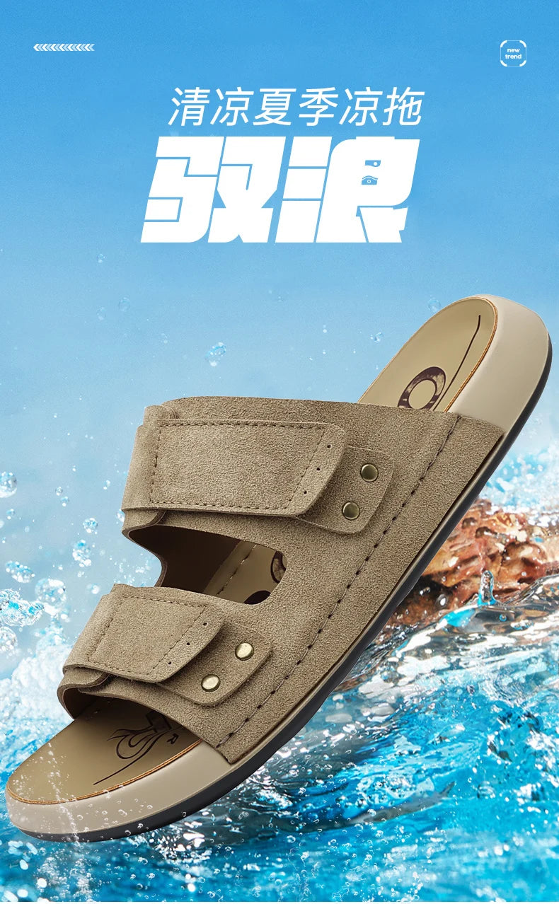 2026 Mens Sandals Slip On Leather Casual Couple Shoes For Men Soft Comfortable Mens Summer Shoes Handmade Men Outdoor Slippers
