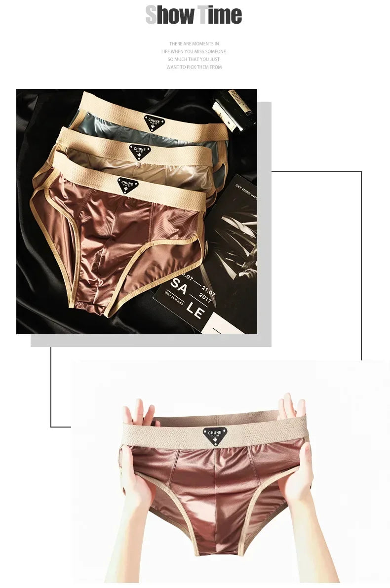 Men's Briefs Ice Silk Satin-like Briefs Men's Underpants Summer Breathable Quick Drying Panties Sexy U Pouch Underwear