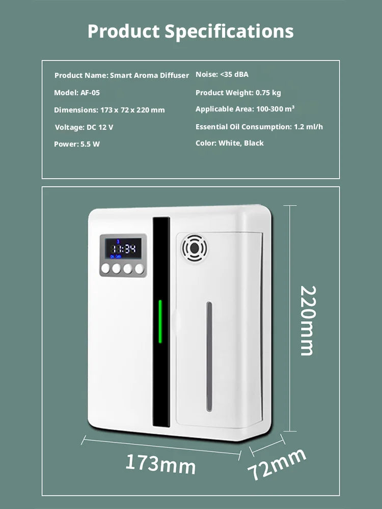 Smart Aroma Diffuser 300m³ Built-in Pressurized Fan Nano Mist Atomization Waterless Essential Oil Scent Machine for Home Hotel