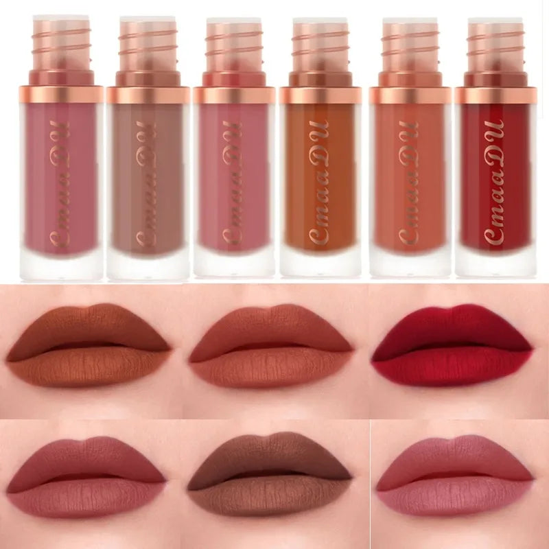 12 Colors Matte Velvet Lip Glaze Waterproof Liquid Lipstick Nude Brown Moisturizing Long Lasting Non-stick Cup Lip Gloss Makeup