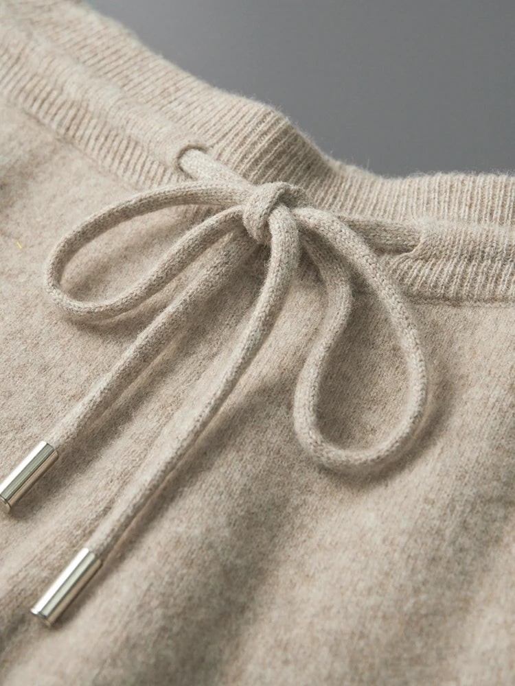 Men's 100% Merino Wool Two-piece Suit Autumn Winter Knitting Zipper Cardigan and Straight-leg Pants Warm Thickened Clothing Sets