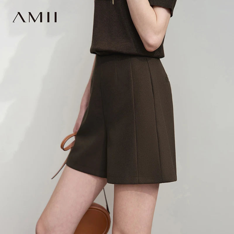 AMII 2025 Autumn Concise for Loose Casual Wide-leg Female pants Elegant Office Lady Simple  Shorts Bottoms 12523083