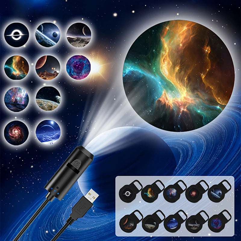 LED Galaxy Projection Light 1 Light+10 Pictures Change, LED Galaxy Projector, Starry Sky Lighting Night Light