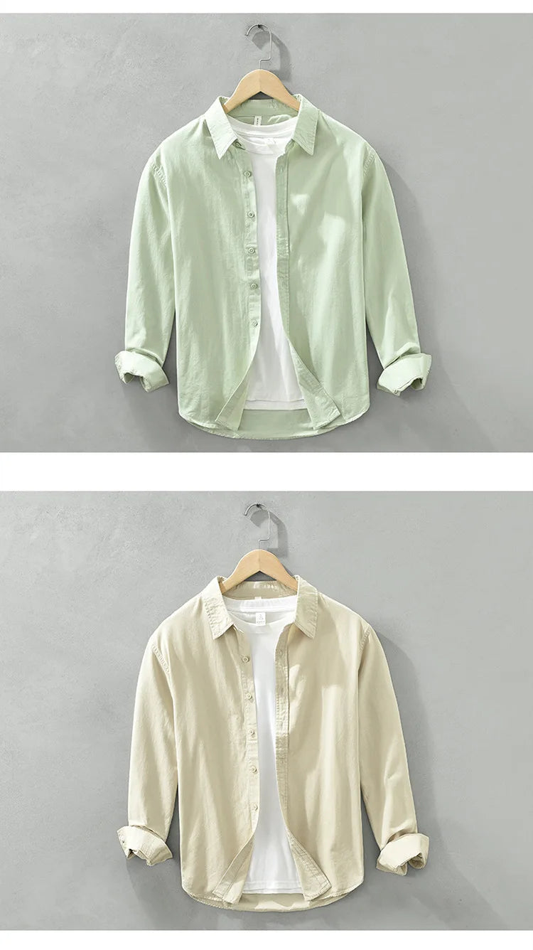 Men's Long-Sleeved Casual Shirt, Artistic Fresh Cotton Lapel Loose Shirt, Outdoor Camping Thin Coat, Cardigan Top