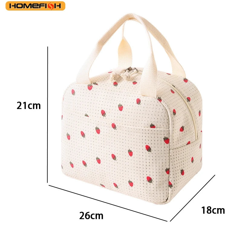 HOMEFISH Cute Flower Pattern Insulated Lunch Box Bag, Waterproof Durable Thermal Handbag for Food Storage