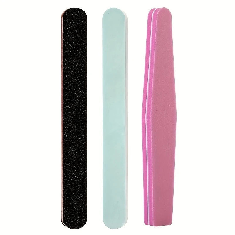 7Nail care tool set: polishing strips, nail file, polishing bar, stainless steel cuticle scissors, cuticle pusher, manicure and