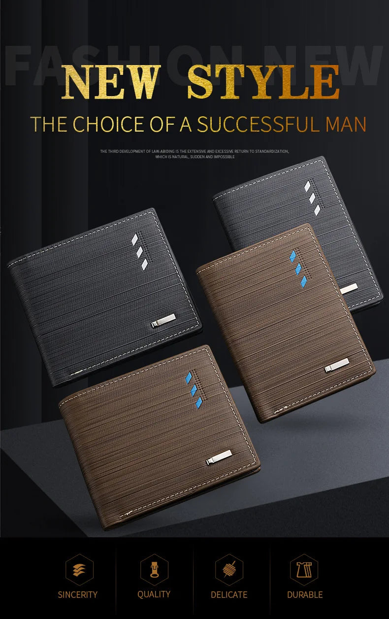 Business Men's Short Wallet Microfiber Synthetic Leather Short Wallets Men Stripe Male Purse Coin Pouch Multi-functional Cards