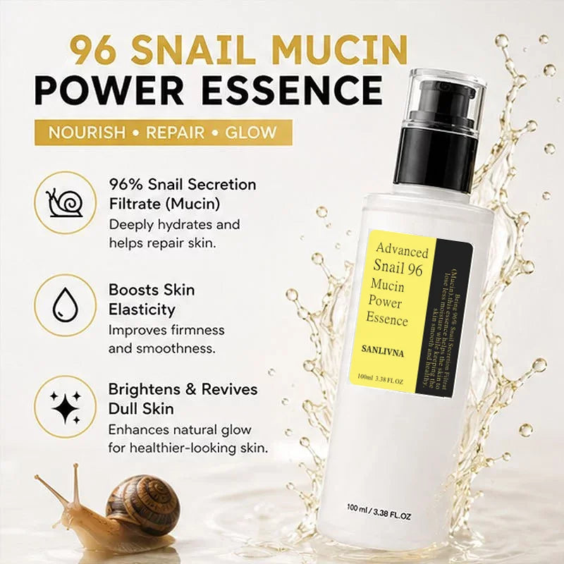 SANLIVNA Snail 96 Mucin Power Essence 100ml Facial Deep Hydrating Brightening Anti-Aging Serum,for Dull Skin Korean Face Care