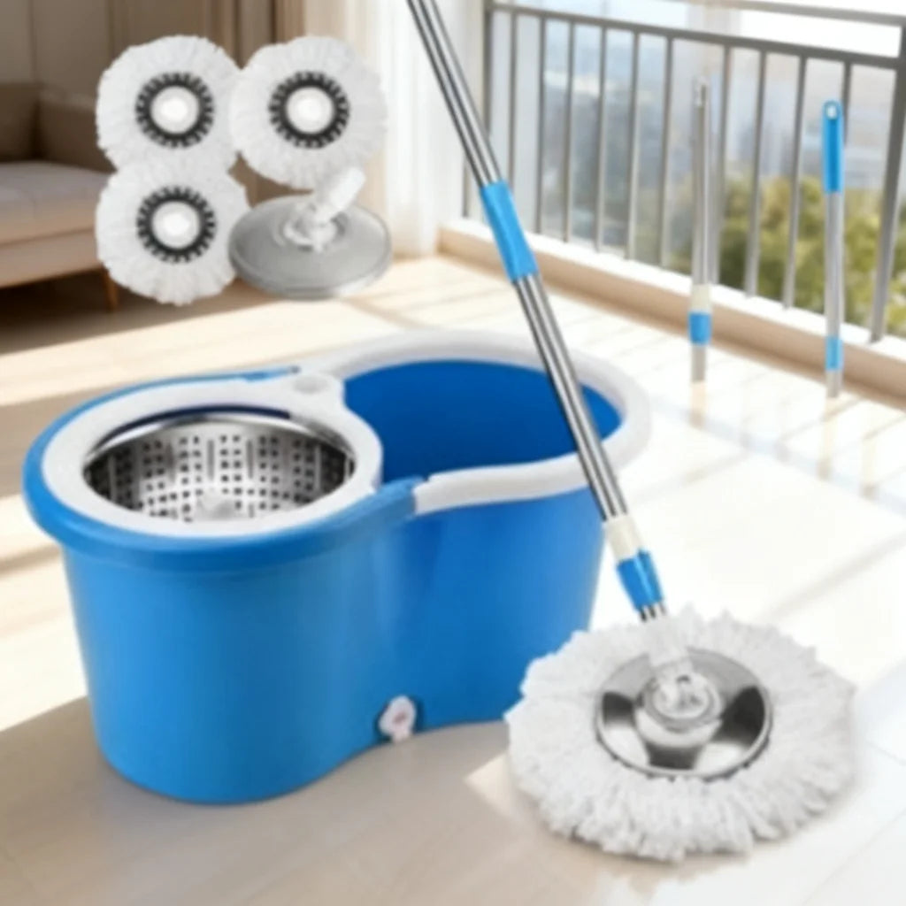 Rotating Spin Mop Bucket Set Blue Plastic Self-Wringing Rotating Spin Mop Bucket Set for Home Floor Cleaning Must Have 2026