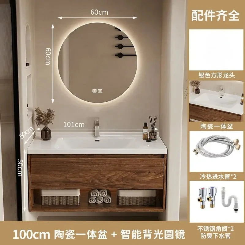 Wall Mounted Bathroom Vanity with Sink Combo Modern Wood Bathroom Vanity Set with Top Basin Storage Cabinet Wood Home Furniture