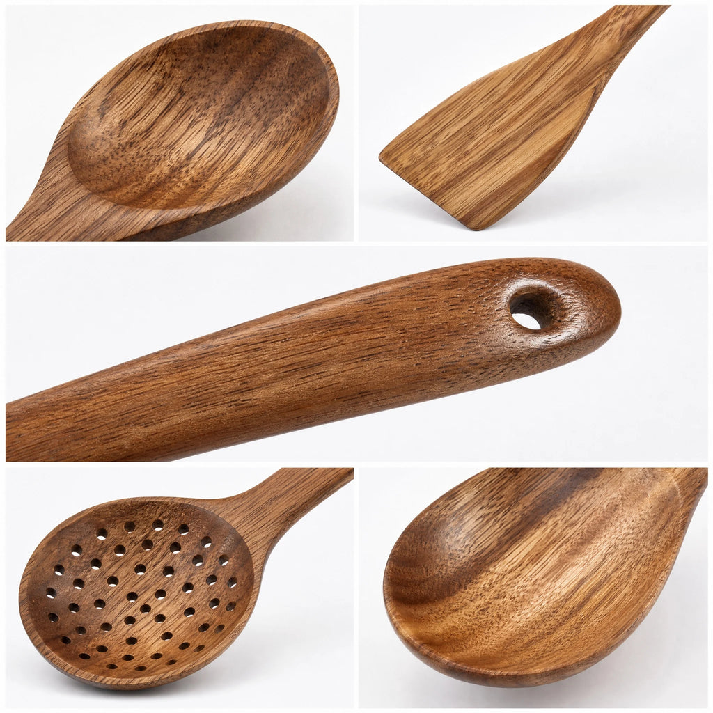Wood Kitchenware Cooking Set Household Spatula Spoon Set Salad Spoon Fork Stirring Spoon Kitchen Baking Set With Storage Bucket