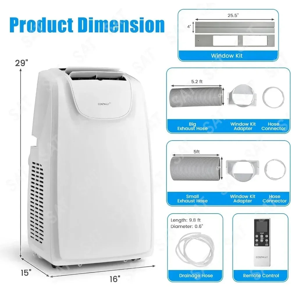 2026=Portable Air Conditioner, With Dual Hose, Remote Control. With Dehumidifier, Fan, Sleep Mode, Window Installation Kit