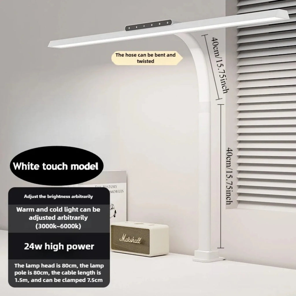 24W LED High Brightness Desk Lamp with Touch Remote Control Eye Protection Long Arm Clip-On for Student Computer Work Lighting