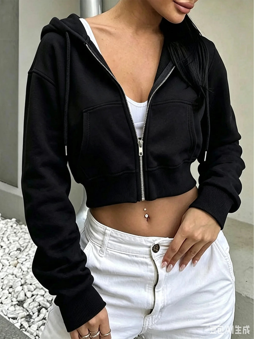 Spring Autumn Women's Zipper Long Sleeve Hooded Cardigan Loose Streetwear Short Sweatshirt Harajuku Y2K Crop Tops Outfit