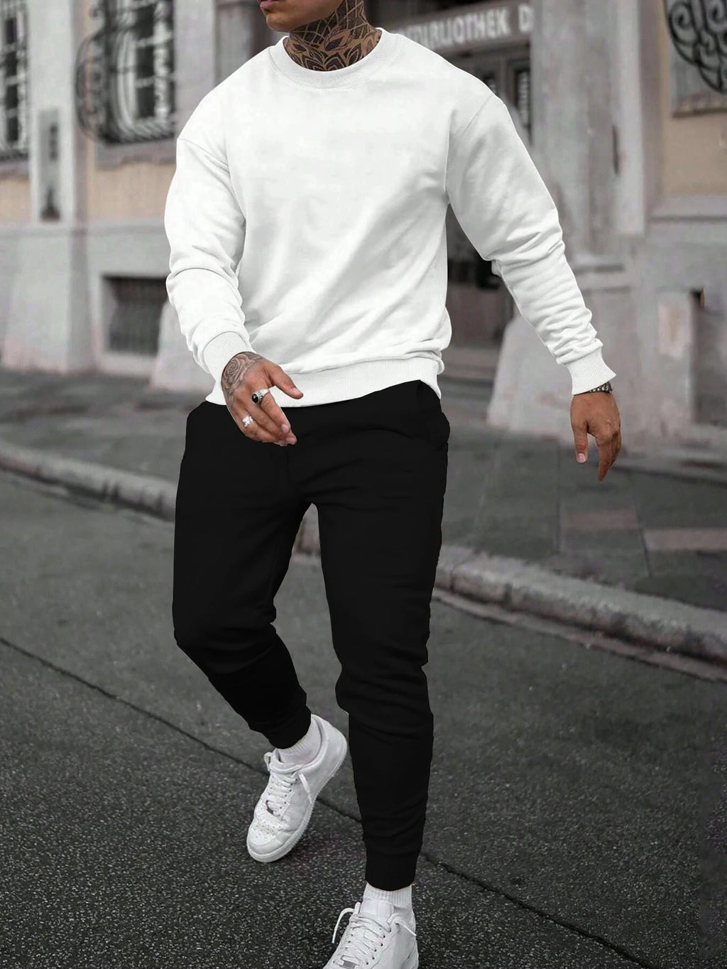 Mens Tracksuit Solid Color Sweatshirt Casual Sports Jogging Clothing Hip Hop Autumn Winter Sportswear Single Piece Tops Pants