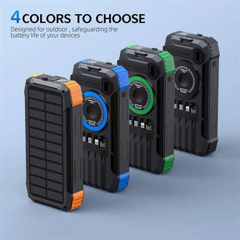 20000mAh Hand Crank Solar Power Bank with Light Magnetic Wireless 22.5W Fast Charging for iPhone 17 16 iWatch Airpods Powerbank