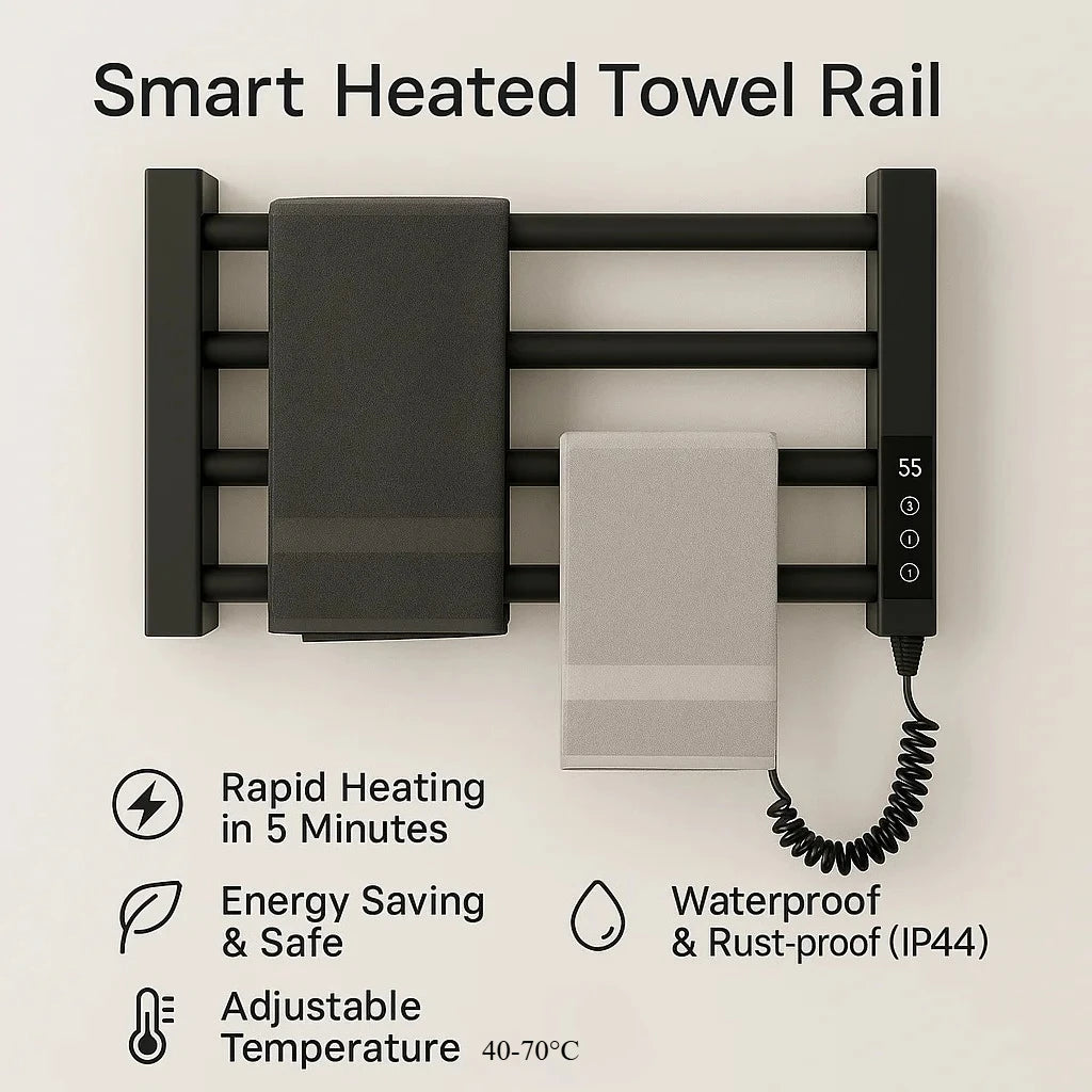 Mini Electric Towel Warmer Black Spa Dryer with Rail Machine Stand Steel Bathroom Accessory for Home Use Wet Heated Hanger