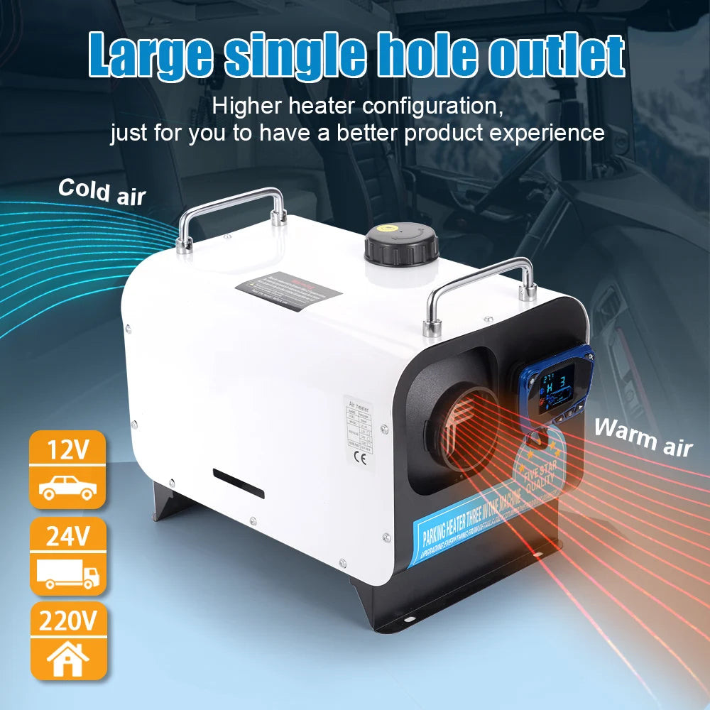 5/8KW Diesel Air Heater 12V/24V/220V Three-in-one White Horizontal Car Heater for Car Truck Boat RV Parking Diesel Heater