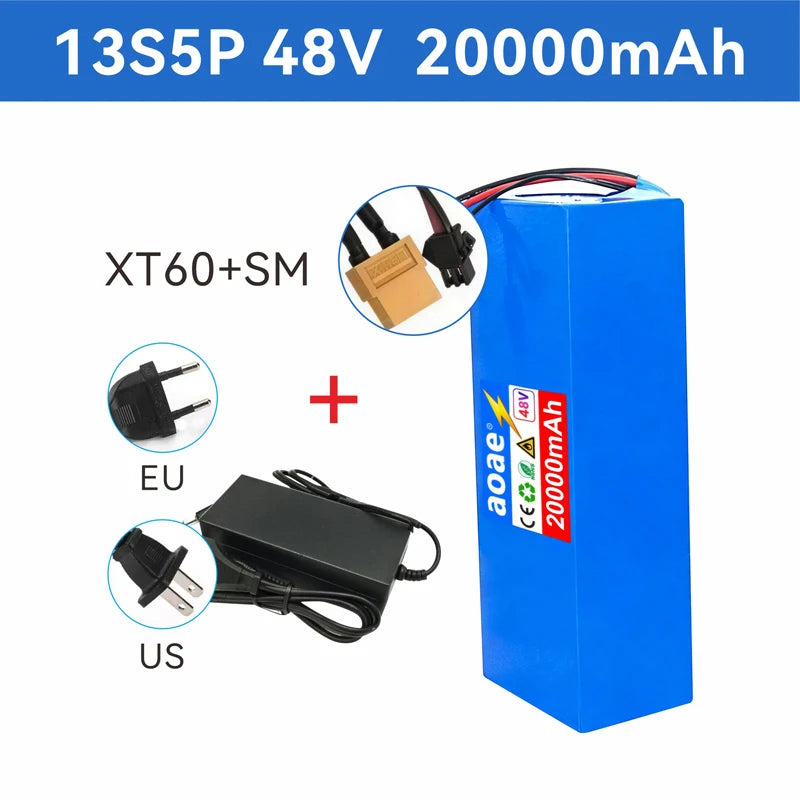 48V Scooter Battery 20Ah 13S5P A-Grade Cells 1000W-2000W Built-in BMS XT60 DC JST High Power Long Lasting for Electric Scooter