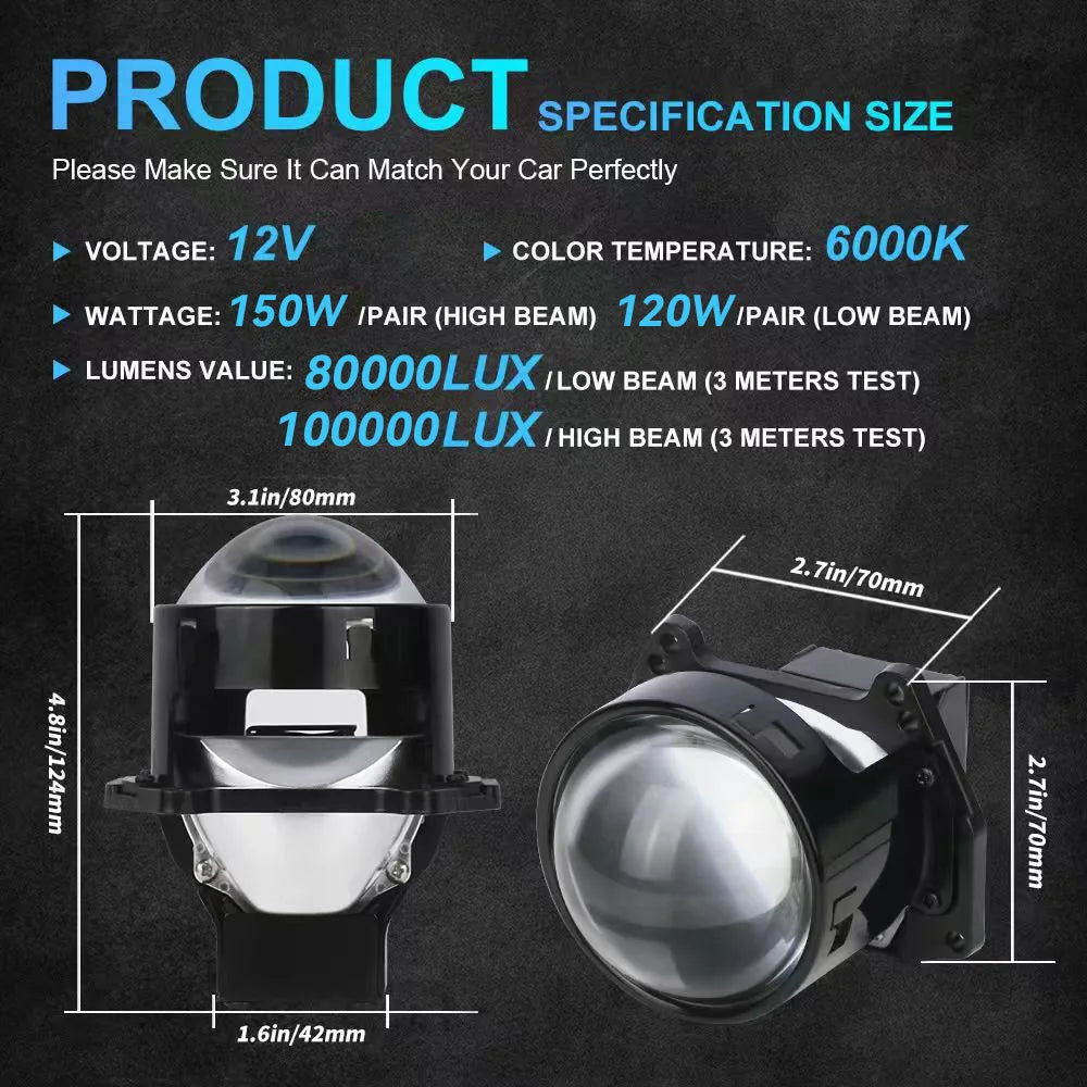 HYNBYZJ 2PCS 3 Inch Bi LED Projector Headlights Lenses for Hella LED Lights Projector 2000000LM Diode Headlamp Car Accessories