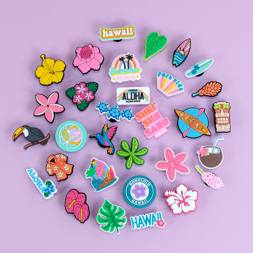 1/30PCS Shoe Charms New Hawaiian Style Flower Surf Board Shoe Accessories Pins for Clog Kawaii Women Men Cute Shoe Decoration