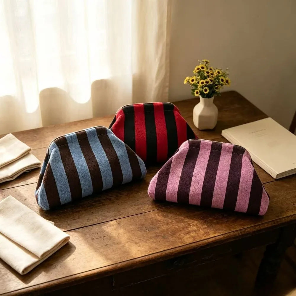 New Bright-Colored Knit Bag, Thin Striped Fly-Knit Cloud, Versatile Elegant Portable Makeup Bag, Large-Capacity Handbag
