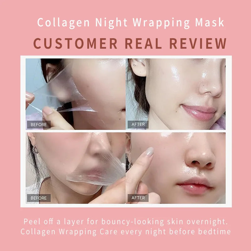 Collagen Overnight Wrapping Peel Off Facial Mask Set Korean Collagen Night Wrapping Mask Deeply Hydrates Night Care Mask Cream