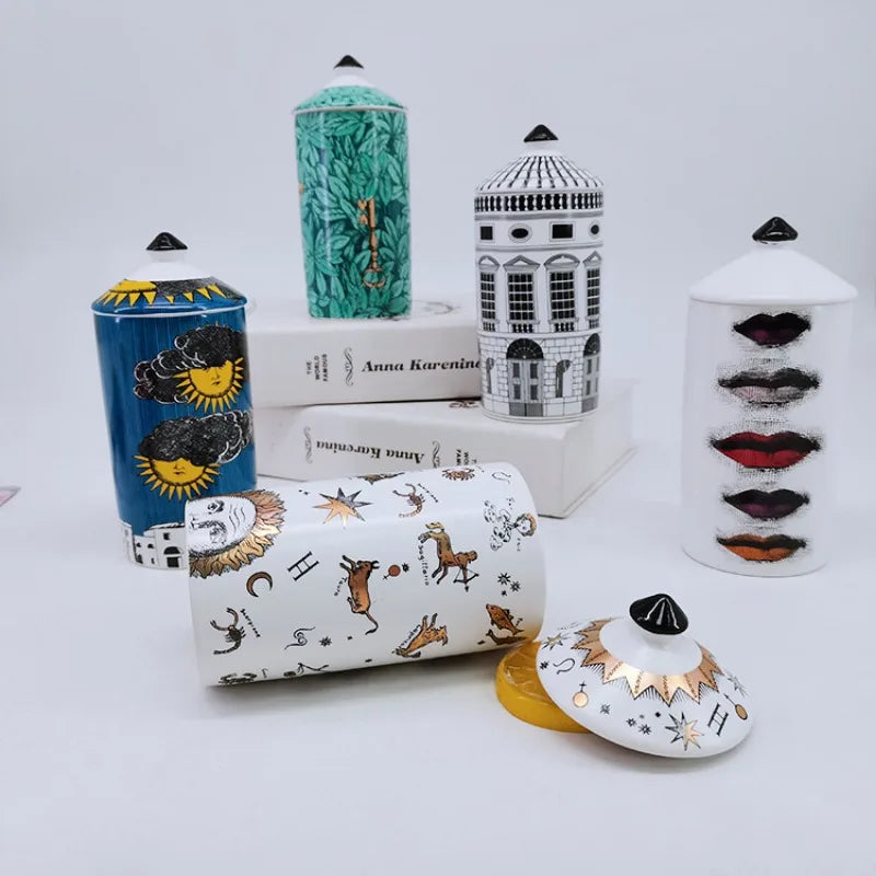 Modern Ceramic Jewelry Cosmetic Cotton Swab Storage Box Candle Holder Tabletop Building Craft Decoration Scented Candle Jar New