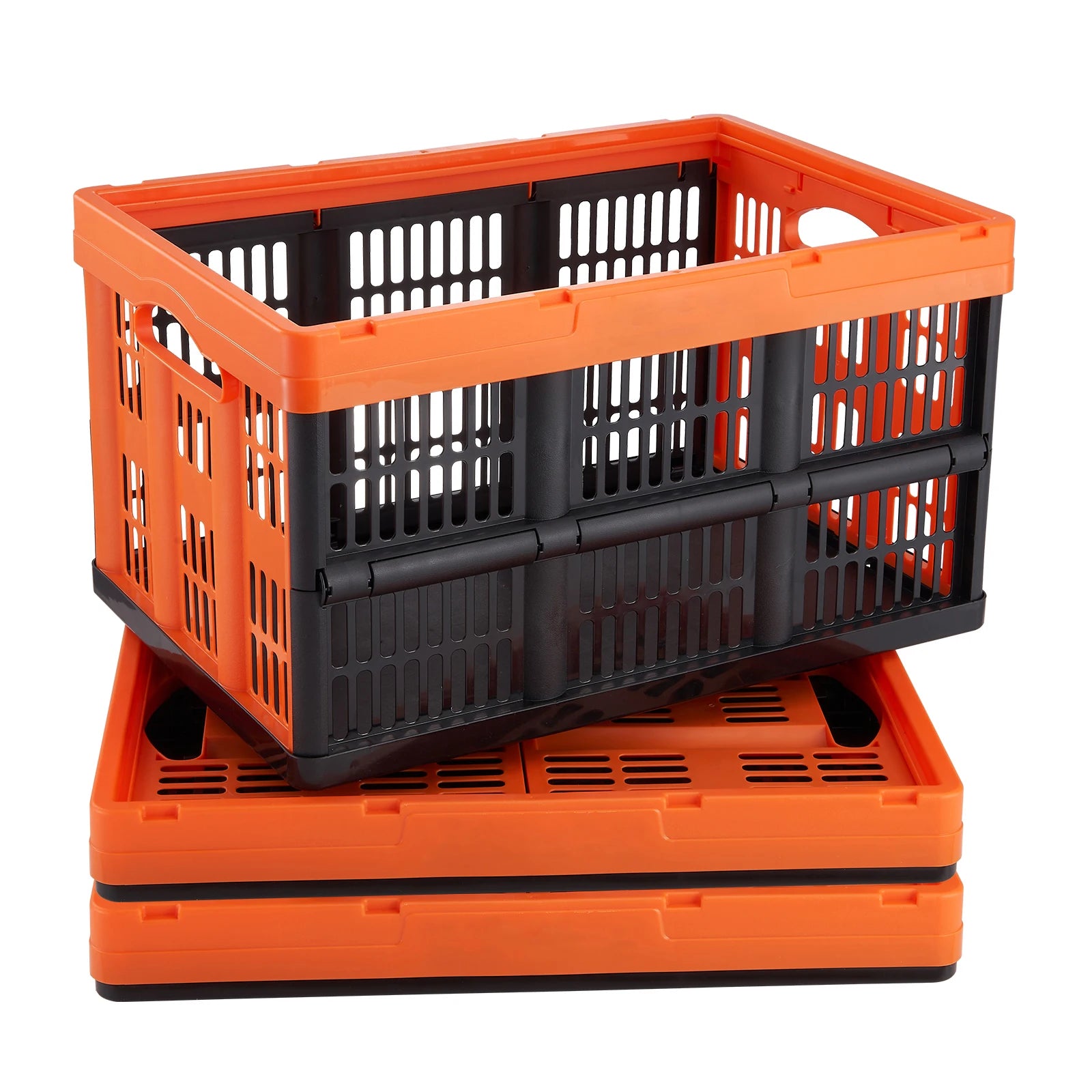 SucceBuy 45L 3 Packs Plastic Collapsible Storage Basket Folding Bins with Handles Stackable Containers for Clothes Grocery Toys