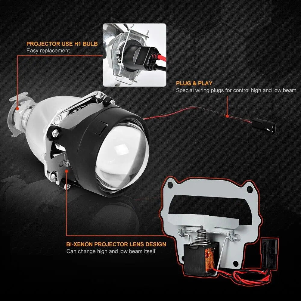 2 Pcs 2.5 inch Bi-Xenon Projector Lens H4 H7 Socket Car Headlight Lenses Use H1 HID Bulb For Retrofit Replacement Auto Headlamp