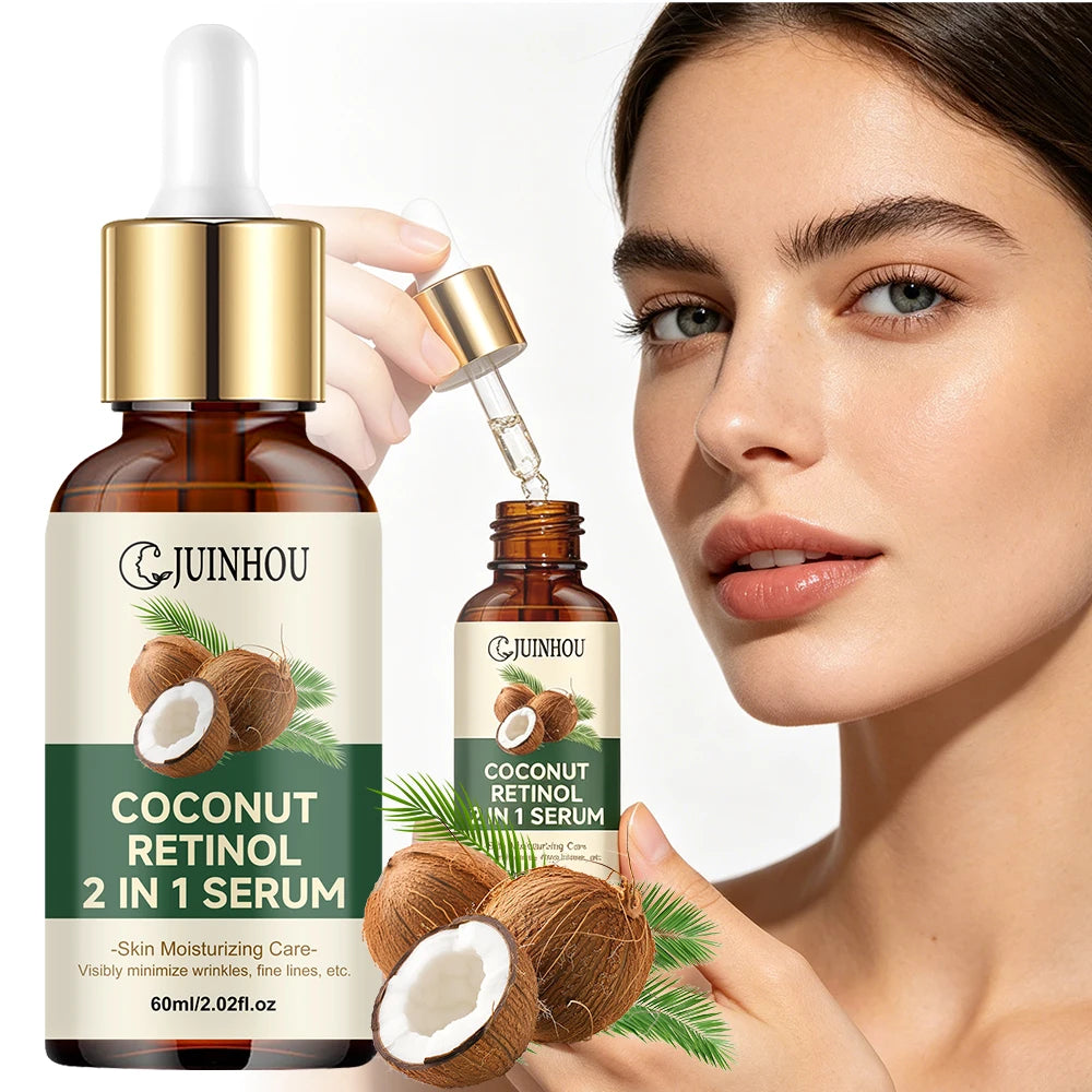 JUINHOU Coconut Oil Moisturizing Set Cream & Serum Controls Oil Hydrates Soothes Sun-Induced Redness Suitable For Daily Skincare