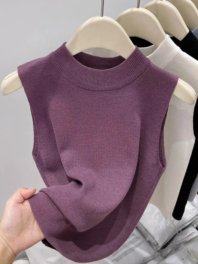 AOSSVIAO Women Knitted Tank Top Summer Fall Slim Sweater Sleeveless Solid Spring Autumn Sweaters Pullovers 2026 Top