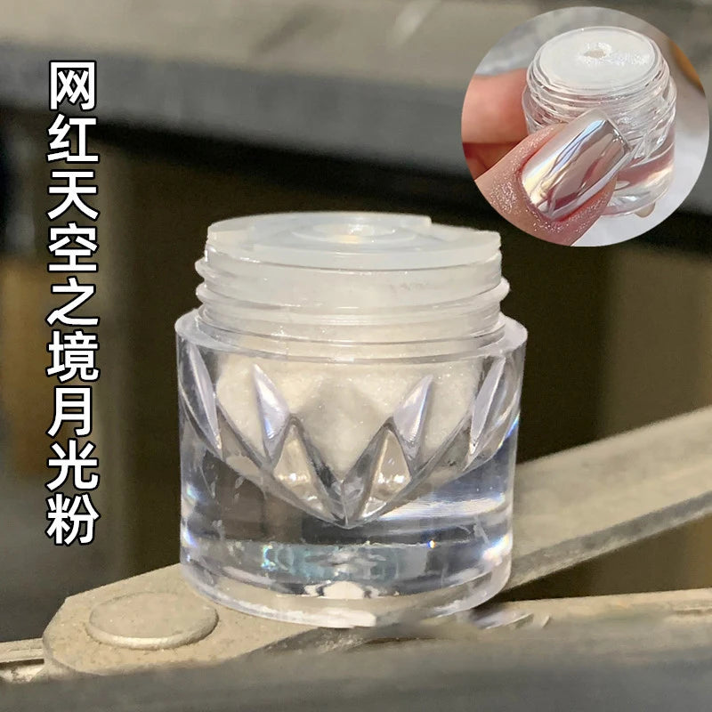 0.1g/Bottlle Moonlight Pearl White Nail Powder Aurora Plating Mirror  Chrome Rubbing Dust Shimmer Nails Art Decorations Powders