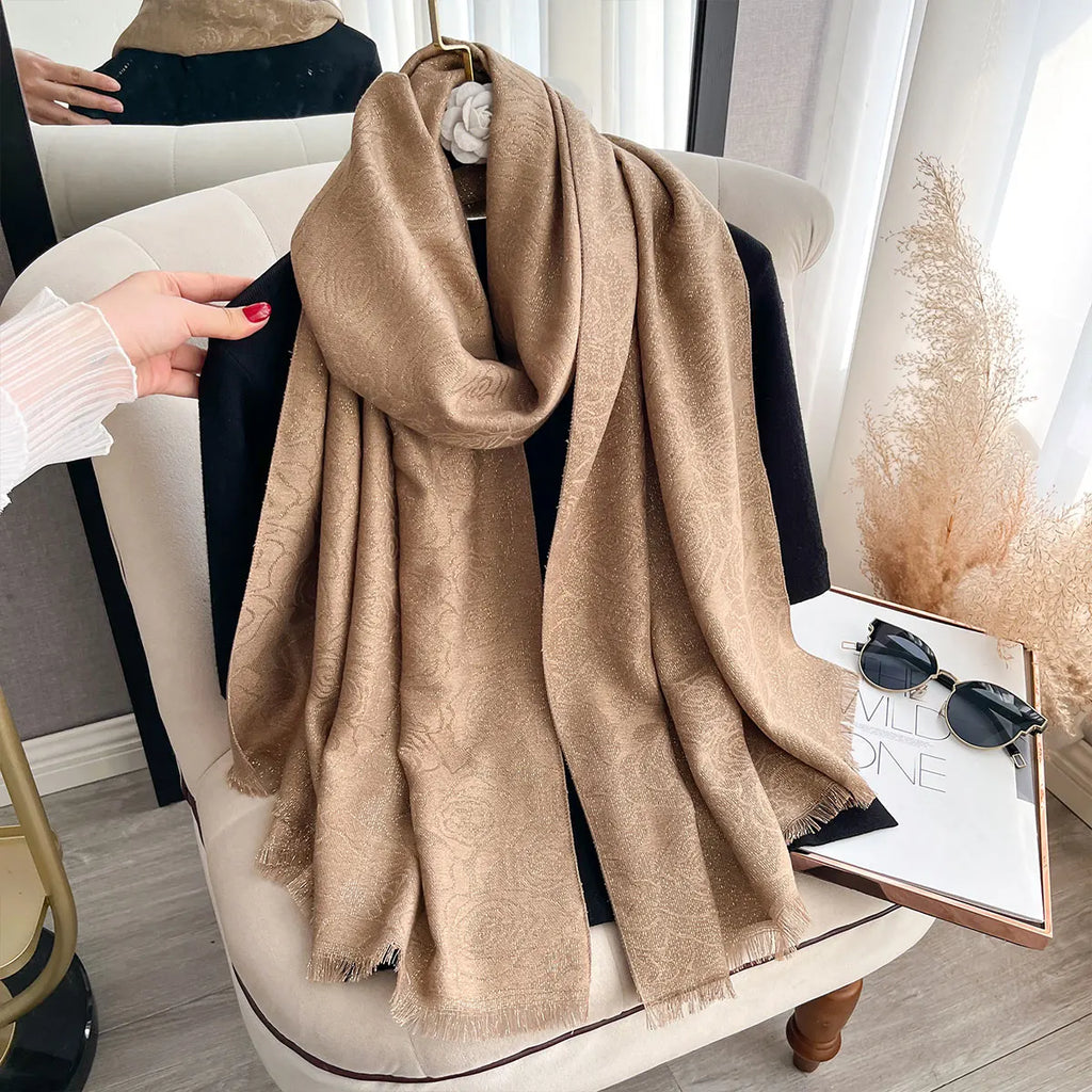 Women Exquisite Golden-Embroidered Hijab for Muslim Ladies Ideal for Spring Fall Sun-Protective Stylish Headwear Shawl Scraf