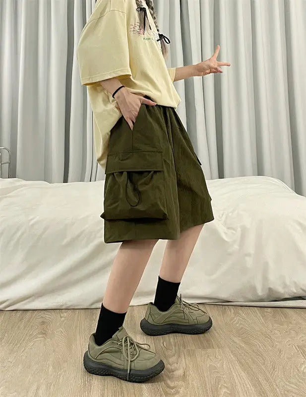 Women High Waist Cargo Shorts American Style Streetwear Summer Wide Leg Pants Fashion Female Big Pocket Loose Shorts