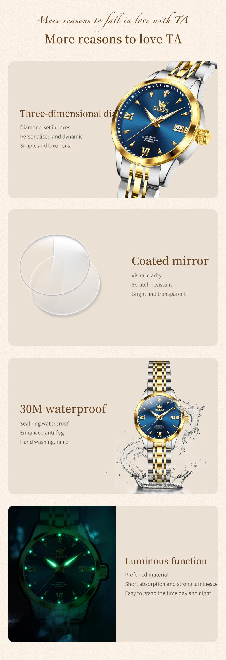 OLEVS 9956 Watch For Women Auto Date Elegant Mechanical Women Watch Waterproof Simple Fashion Business Automatic Wristwatch